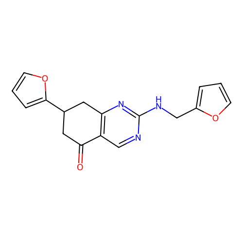 7-(furan-2-yl)-2-[(furan-2-ylmethyl)amino]-7,8-dihydroquinazolin-5(6H)-one structure