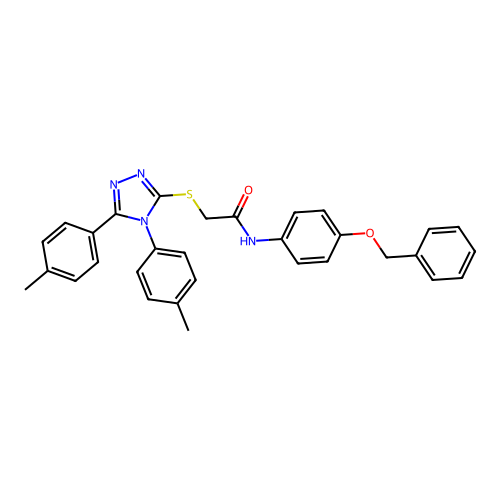 2-[[4,5-bis(4-methylphenyl)-1,2,4-triazol-3-yl]sulfanyl]-N-(4-phenylmethoxyphenyl)acetamide structure