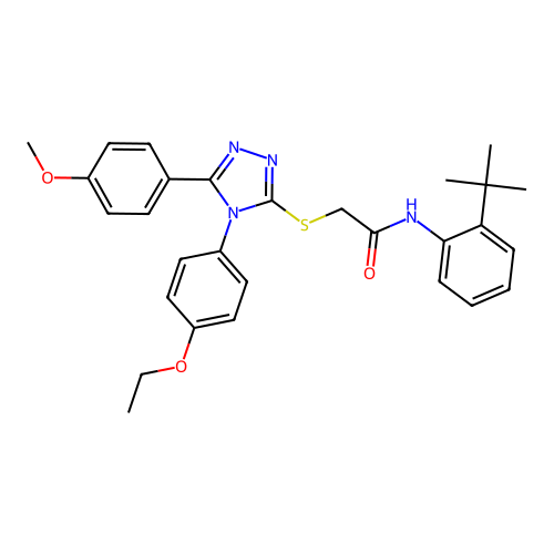 N-(2-tert-butylphenyl)-2-{[4-(4-ethoxyphenyl)-5-(4-methoxyphenyl)-4H-1,2,4-triazol-3-yl]sulfanyl}acetamide structure