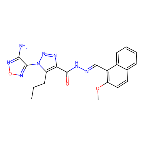 (E)-1-(4-amino-1,2,5-oxadiazol-3-yl)-N'-((2-methoxynaphthalen-1-yl)methylene)-5-propyl-1H-1,2,3-triazole-4-carbohydrazide structure