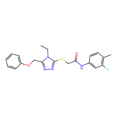 2-{[4-ethyl-5-(phenoxymethyl)-4H-1,2,4-triazol-3-yl]sulfanyl}-N-(3-fluoro-4-methylphenyl)acetamide structure