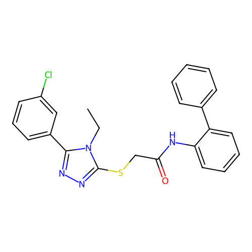 2-[[5-(3-chlorophenyl)-4-ethyl-1,2,4-triazol-3-yl]sulfanyl]-N-(2-phenylphenyl)acetamide structure
