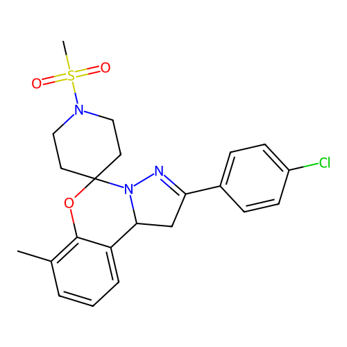 2'-(4-chlorophenyl)-7'-methyl-1-(methylsulfonyl)-1',10b'-dihydrospiro[piperidine-4,5'-pyrazolo[1,5-c][1,3]benzoxazine] structure