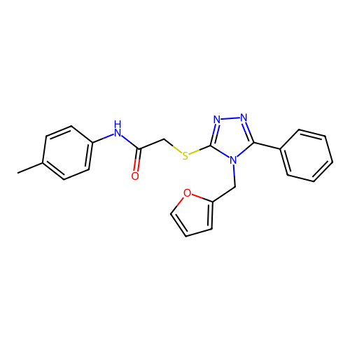 2-((4-(furan-2-ylmethyl)-5-phenyl-4H-1,2,4-triazol-3-yl)thio)-N-(p-tolyl)acetamide structure