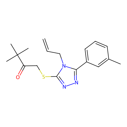 1-((4-allyl-5-(m-tolyl)-4H-1,2,4-triazol-3-yl)thio)-3,3-dimethylbutan-2-one structure