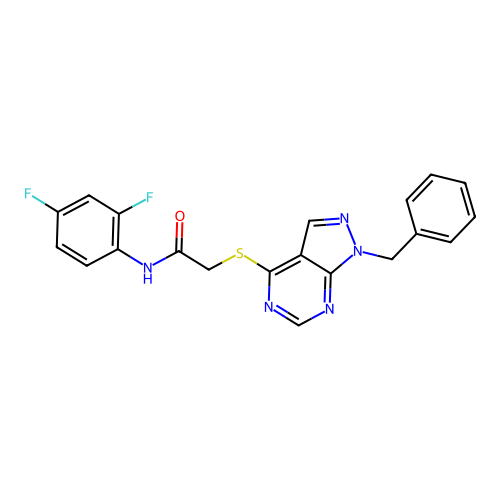 2-((1-benzyl-1H-pyrazolo[3,4-d]pyrimidin-4-yl)thio)-N-(2,4-difluorophenyl)acetamide structure