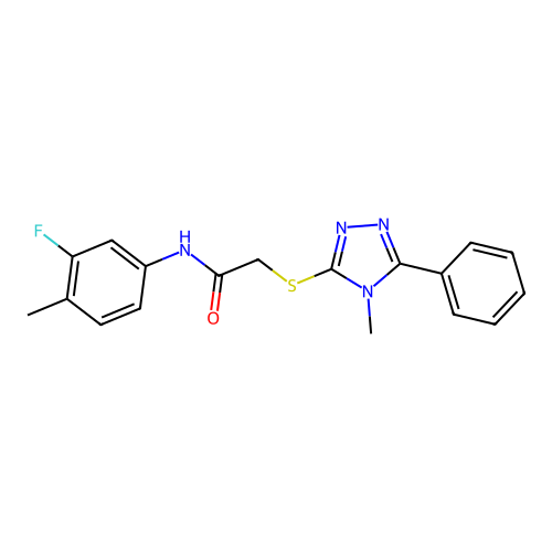 N-(3-fluoro-4-methylphenyl)-2-[(4-methyl-5-phenyl-4H-1,2,4-triazol-3-yl)sulfanyl]acetamide structure