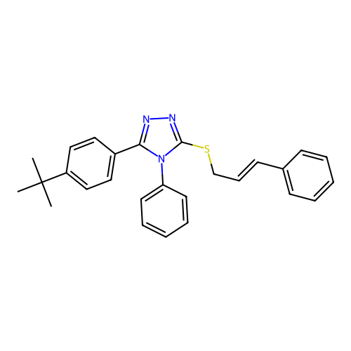 3-cinnamylsulfanyl-4-phenyl-5-(4-tert-butylphenyl)-1,2,4-triazole structure