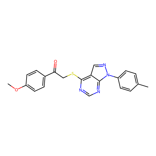 1-(4-methoxyphenyl)-2-((1-(p-tolyl)-1H-pyrazolo[3,4-d]pyrimidin-4-yl)thio)ethanone structure