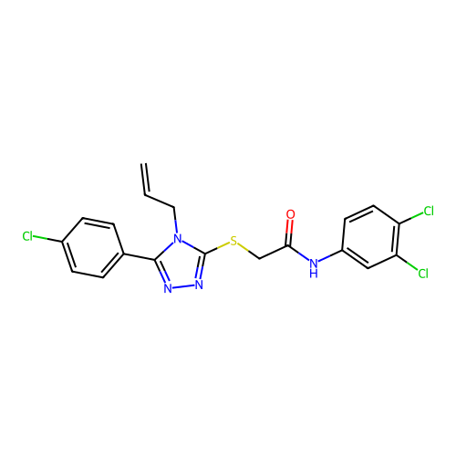 2-[[5-(4-chlorophenyl)-4-prop-2-enyl-1,2,4-triazol-3-yl]sulfanyl]-N-(3,4-dichlorophenyl)acetamide structure