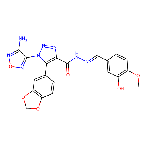 (E)-1-(4-amino-1,2,5-oxadiazol-3-yl)-5-(benzo[d][1,3]dioxol-5-yl)-N'-(3-hydroxy-4-methoxybenzylidene)-1H-1,2,3-triazole-4-carbohydrazide structure