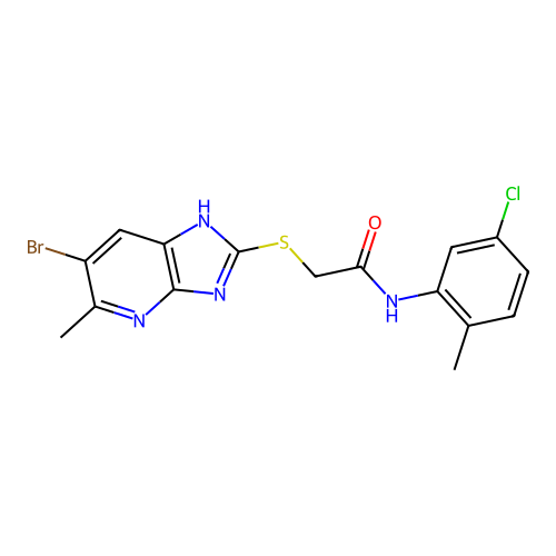 2-[(6-bromo-5-methyl-1H-imidazo[4,5-b]pyridin-2-yl)sulfanyl]-N-(5-chloro-2-methylphenyl)acetamide structure