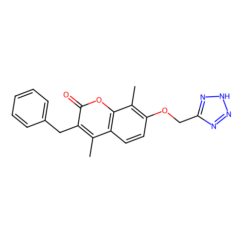 4,8-dimethyl-3-(phenylmethyl)-7-(2H-tetrazol-5-ylmethoxy)-1-benzopyran-2-one structure
