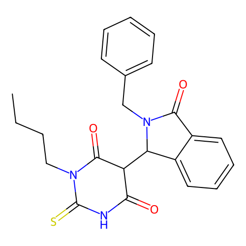 5-(2-benzyl-3-oxo-1H-isoindol-1-yl)-1-butyl-2-sulfanylidene-1,3-diazinane-4,6-dione structure