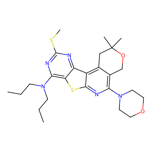 2,2-dimethyl-10-(methylsulfanyl)-5-(morpholin-4-yl)-N,N-dipropyl-1,4-dihydro-2H-pyrano[4'',3'':4',5']pyrido[3',2':4,5]thieno[3,2-d]pyrimidin-8-amine structure