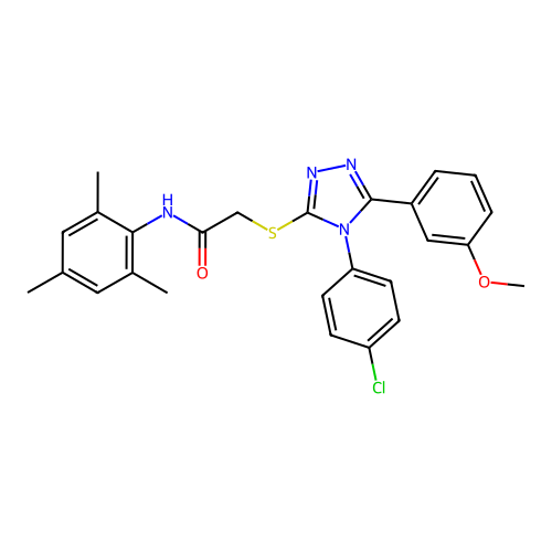 2-{[4-(4-chlorophenyl)-5-(3-methoxyphenyl)-4H-1,2,4-triazol-3-yl]sulfanyl}-N-(2,4,6-trimethylphenyl)acetamide structure