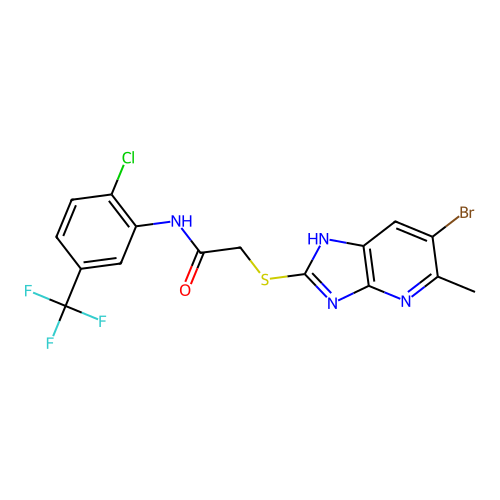2-[(6-bromo-5-methyl-1H-imidazo[4,5-b]pyridin-2-yl)sulfanyl]-N-[2-chloro-5-(trifluoromethyl)phenyl]acetamide structure