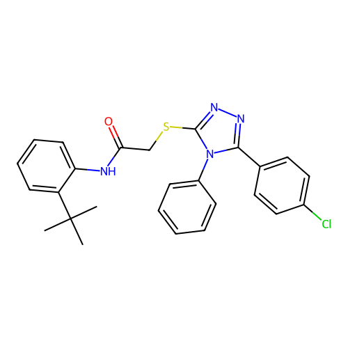 N-(2-tert-butylphenyl)-2-{[5-(4-chlorophenyl)-4-phenyl-4H-1,2,4-triazol-3-yl]sulfanyl}acetamide structure