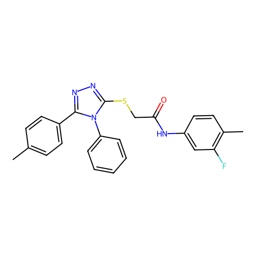 N-(3-fluoro-4-methylphenyl)-2-{[5-(4-methylphenyl)-4-phenyl-4H-1,2,4-triazol-3-yl]sulfanyl}acetamide structure
