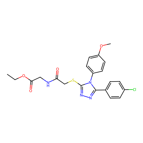 ethyl 2-(2-((5-(4-chlorophenyl)-4-(4-methoxyphenyl)-4H-1,2,4-triazol-3-yl)thio)acetamido)acetate structure