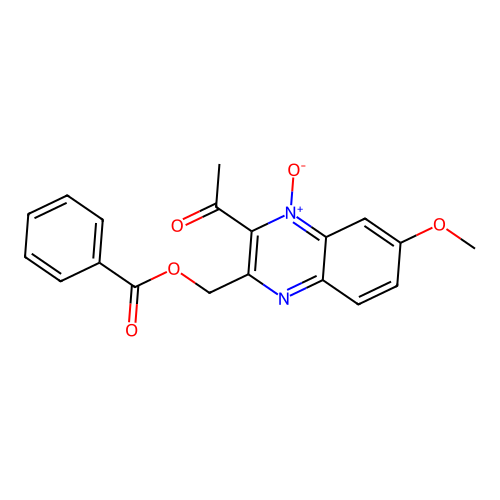(3-Acetyl-6-methoxy-4-oxidoquinoxalin-4-ium-2-yl)methyl benzoate structure
