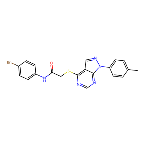 N-(4-bromophenyl)-2-((1-(p-tolyl)-1H-pyrazolo[3,4-d]pyrimidin-4-yl)thio)acetamide structure