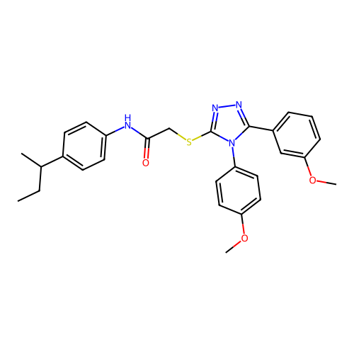N-[4-(butan-2-yl)phenyl]-2-{[5-(3-methoxyphenyl)-4-(4-methoxyphenyl)-4H-1,2,4-triazol-3-yl]sulfanyl}acetamide structure