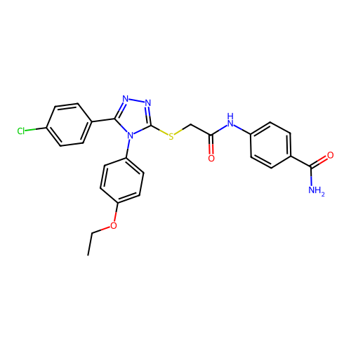 4-[[2-[[5-(4-chlorophenyl)-4-(4-ethoxyphenyl)-1,2,4-triazol-3-yl]sulfanyl]acetyl]amino]benzamide structure