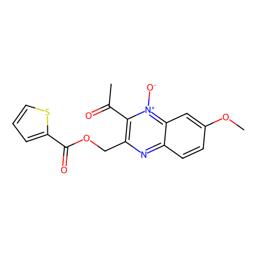 (3-Acetyl-6-methoxy-4-oxidoquinoxalin-4-ium-2-yl)methyl thiophene-2-carboxylate structure