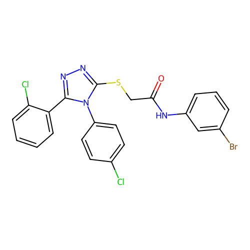 N-(3-bromophenyl)-2-[[5-(2-chlorophenyl)-4-(4-chlorophenyl)-1,2,4-triazol-3-yl]sulfanyl]acetamide structure