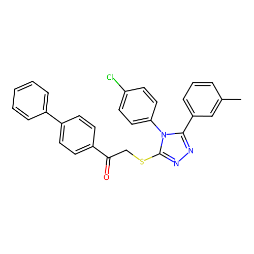 2-[[4-(4-chlorophenyl)-5-(3-methylphenyl)-1,2,4-triazol-3-yl]sulfanyl]-1-(4-phenylphenyl)ethanone structure