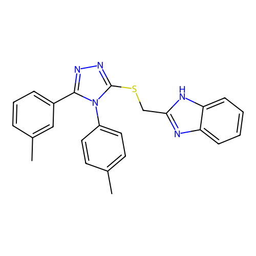2-(((5-(m-tolyl)-4-(p-tolyl)-4H-1,2,4-triazol-3-yl)thio)methyl)-1H-benzo[d]imidazole structure