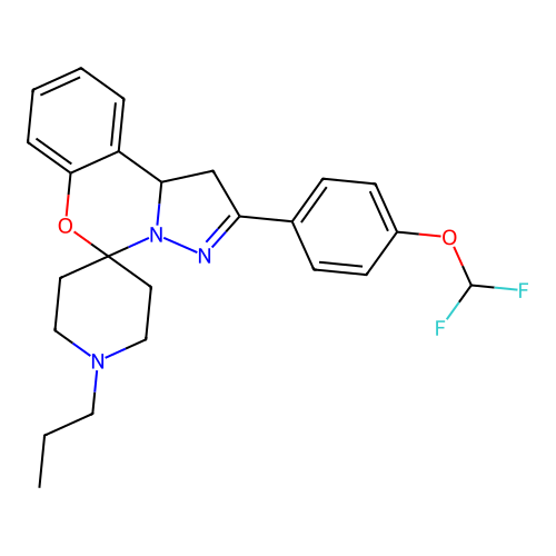 2'-[4-(difluoromethoxy)phenyl]-1-propyl-1',10b'-dihydrospiro[piperidine-4,5'-pyrazolo[1,5-c][1,3]benzoxazine] structure