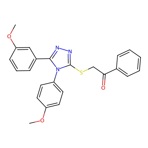 2-((5-(3-methoxyphenyl)-4-(4-methoxyphenyl)-4H-1,2,4-triazol-3-yl)thio)-1-phenylethanone structure