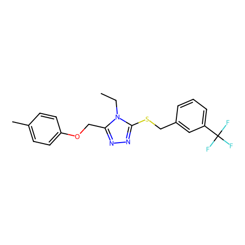4-ethyl-3-((p-tolyloxy)methyl)-5-((3-(trifluoromethyl)benzyl)thio)-4H-1,2,4-triazole structure