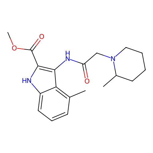 methyl 4-methyl-3-(2-(2-methylpiperidin-1-yl)acetamido)-1H-indole-2-carboxylate structure