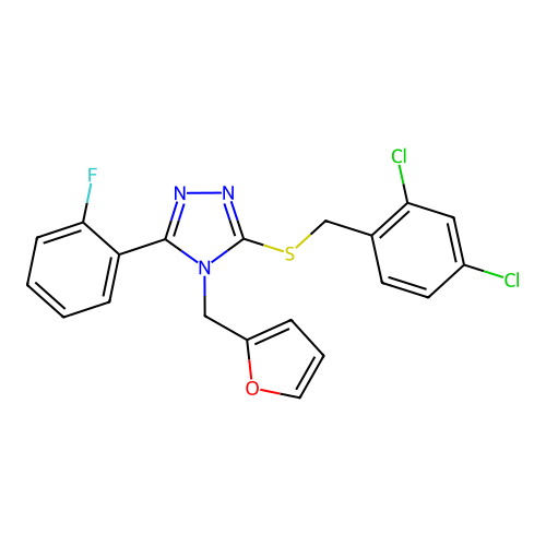 3-((2,4-dichlorobenzyl)thio)-5-(2-fluorophenyl)-4-(furan-2-ylmethyl)-4H-1,2,4-triazole structure