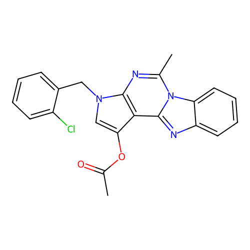 3-(2-chlorobenzyl)-5-methyl-3H-benzo[4,5]imidazo[1,2-c]pyrrolo[3,2-e]pyrimidin-1-yl acetate structure