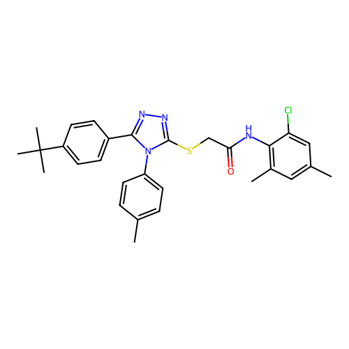 2-{[5-(4-tert-butylphenyl)-4-(4-methylphenyl)-4H-1,2,4-triazol-3-yl]sulfanyl}-N-(2-chloro-4,6-dimethylphenyl)acetamide structure