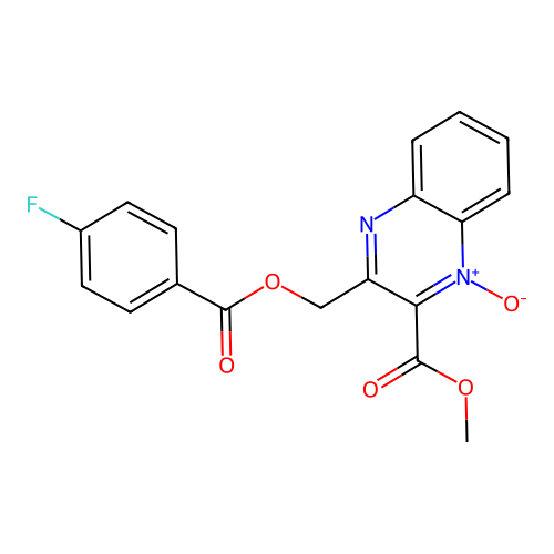 3-(((4-fluorobenzoyl)oxy)methyl)-2-(methoxycarbonyl)quinoxaline 1-oxide structure