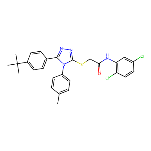 2-((5-(4-(tert-butyl)phenyl)-4-(p-tolyl)-4H-1,2,4-triazol-3-yl)thio)-N-(2,5-dichlorophenyl)acetamide structure