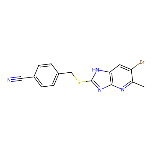 4-{[(6-bromo-5-methyl-1H-imidazo[4,5-b]pyridin-2-yl)sulfanyl]methyl}benzonitrile structure