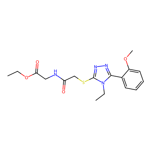 ethyl 2-(2-((4-ethyl-5-(2-methoxyphenyl)-4H-1,2,4-triazol-3-yl)thio)acetamido)acetate structure