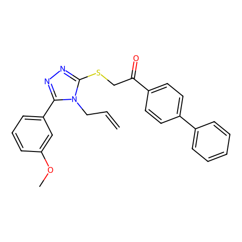 2-[[5-(3-methoxyphenyl)-4-prop-2-enyl-1,2,4-triazol-3-yl]sulfanyl]-1-(4-phenylphenyl)ethanone structure