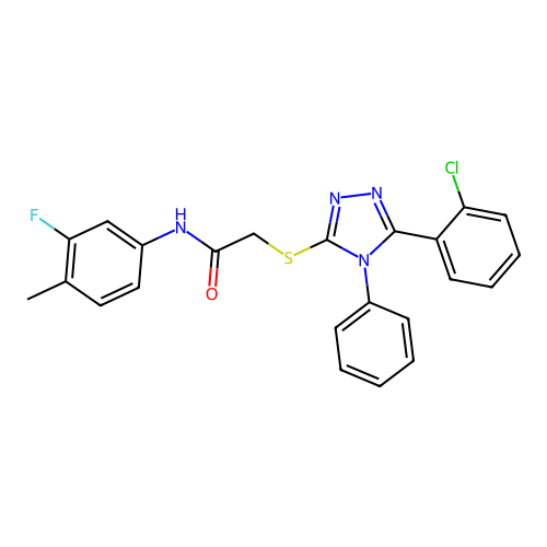 2-{[5-(2-chlorophenyl)-4-phenyl-4H-1,2,4-triazol-3-yl]sulfanyl}-N-(3-fluoro-4-methylphenyl)acetamide structure