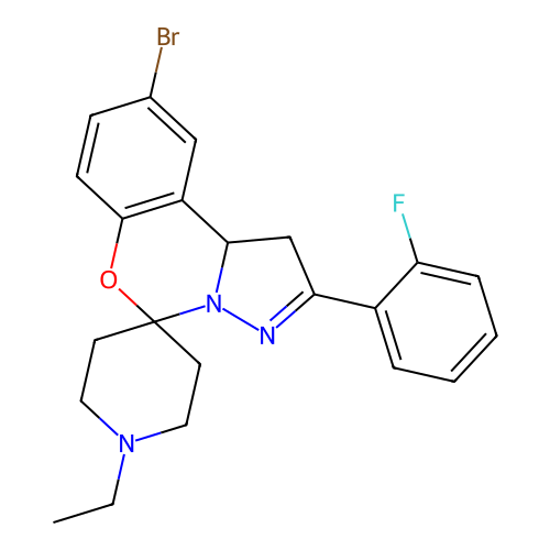 9'-bromo-1-ethyl-2'-(2-fluorophenyl)-1',10b'-dihydrospiro[piperidine-4,5'-pyrazolo[1,5-c][1,3]benzoxazine] structure