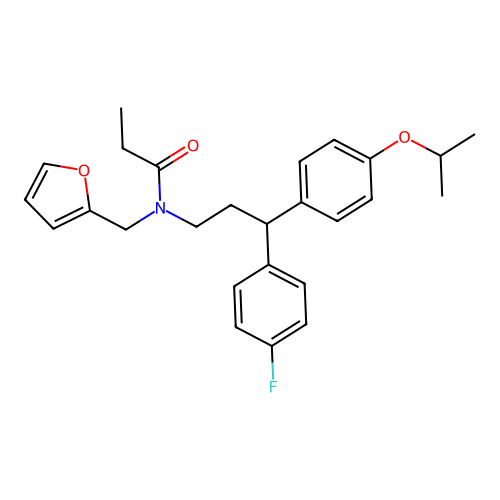 N-(3-(4-fluorophenyl)-3-(4-isopropoxyphenyl)propyl)-N-(furan-2-ylmethyl)propionamide structure