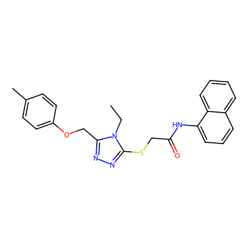 2-{4-ethyl-5-[(4-methylphenoxy)methyl](1,2,4-triazol-3-ylthio)}-N-naphthylacet amide structure
