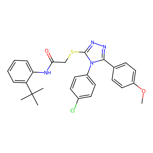 N-(2-tert-butylphenyl)-2-{[4-(4-chlorophenyl)-5-(4-methoxyphenyl)-4H-1,2,4-triazol-3-yl]sulfanyl}acetamide structure