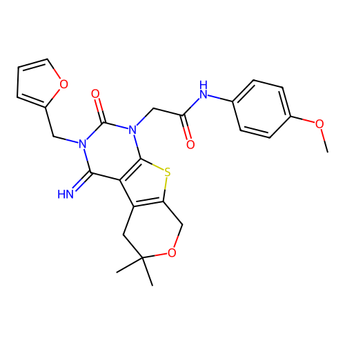 2-(3-(furan-2-ylmethyl)-4-imino-6,6-dimethyl-2-oxo-2,3,4,5,6,8-hexahydro-1H-pyrano[4',3':4,5]thieno[2,3-d]pyrimidin-1-yl)-N-(4-methoxyphenyl)acetamide structure